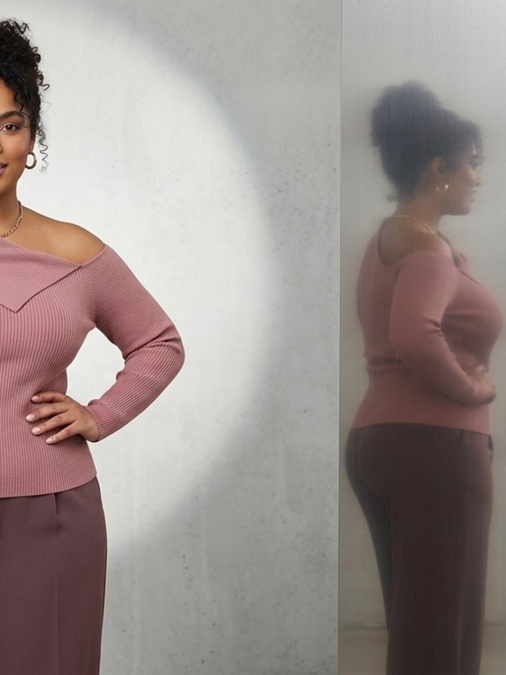 INC International Concepts Off-the-Shoulder Ribbed Sweater in Mauve Pink